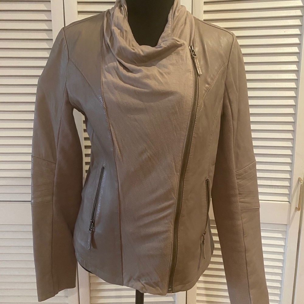 Genuine leather taupe jacket